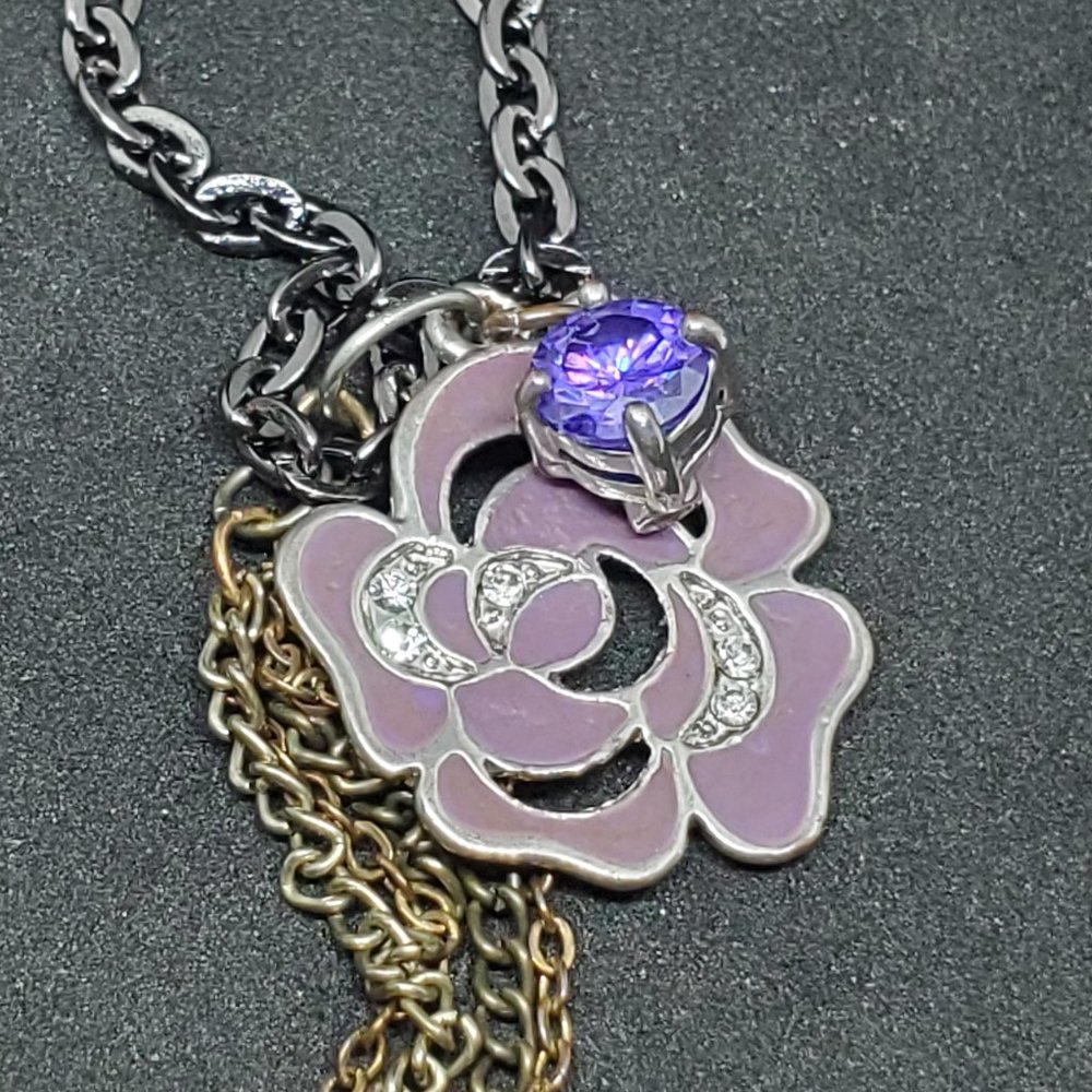 Handmade Flower Necklace Gunmetal Chain Floral 30"